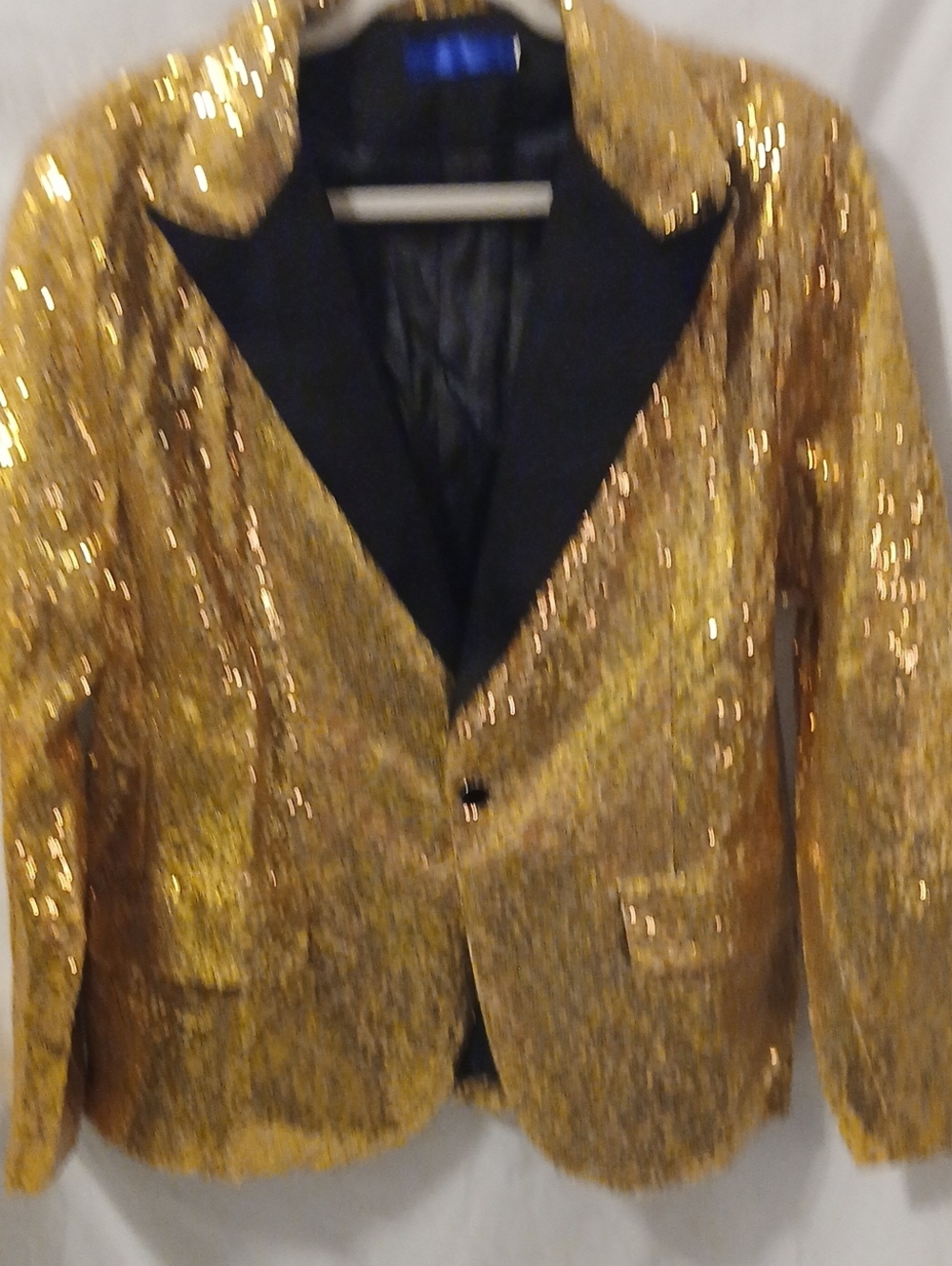 Gold Sequin Men's Blazer with Black Satin Lapel